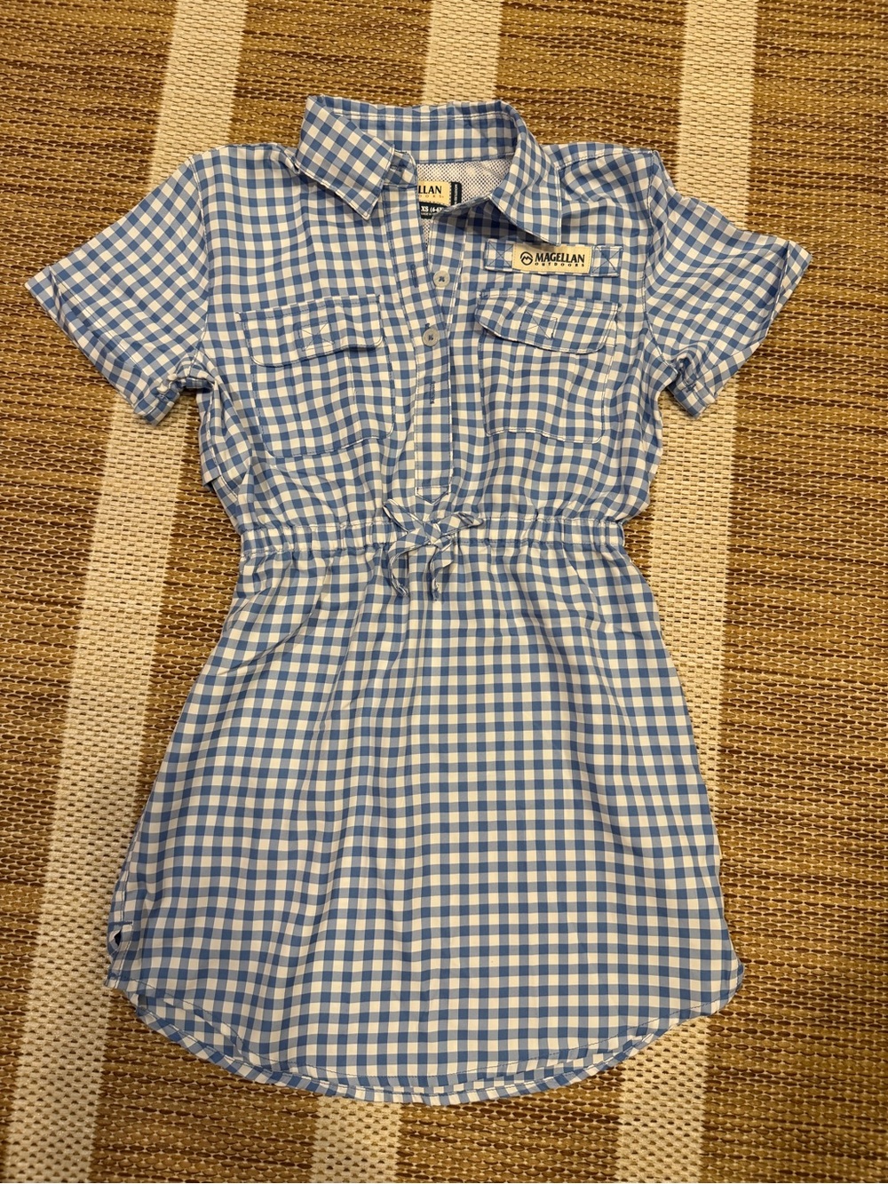 Magellan Outdoors Blue and White Gingham Casual Girls Dress